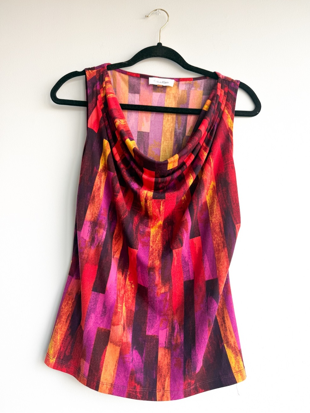 Calvin Klein Abstract Pattern Draped Neck Sleeveless Jersey Cami Tank Top